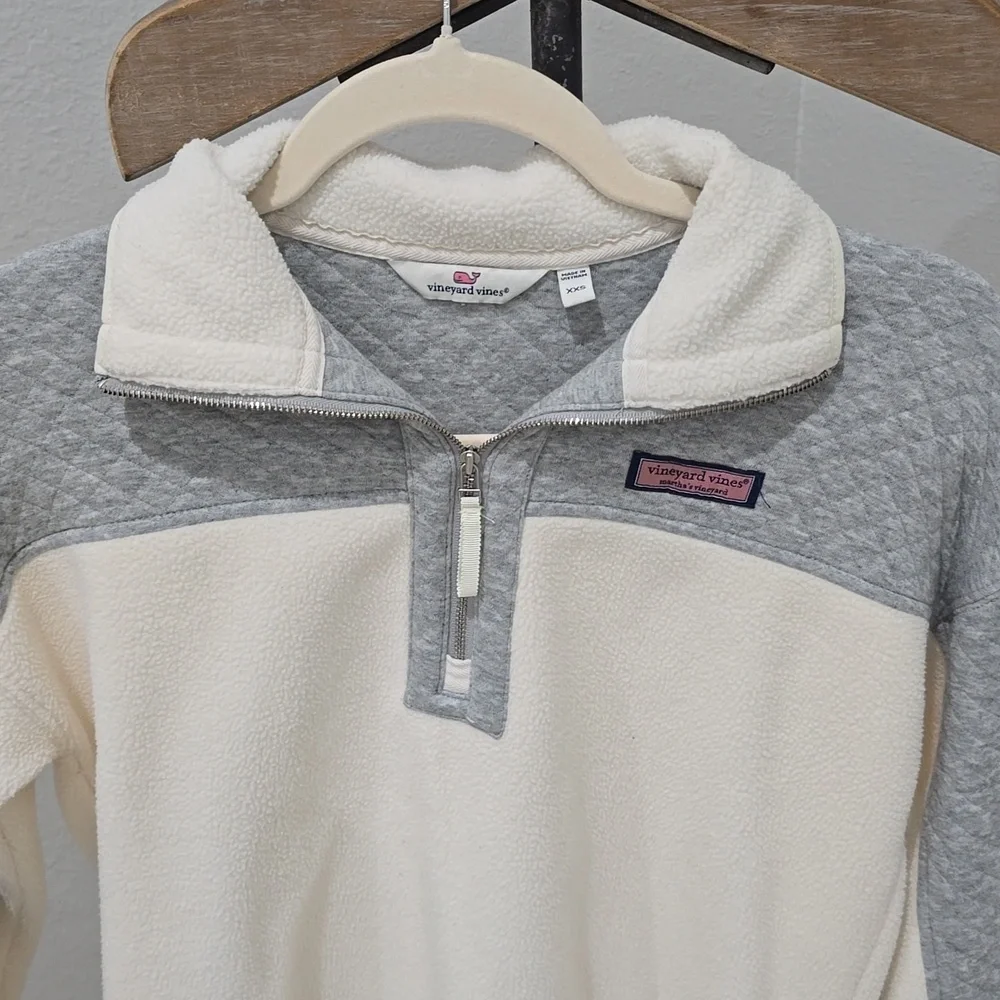 Vineyard Vines Women's Cream Grey Quilted Fleece Pullover Half Zip Womens XXS - Picture 2 of 14